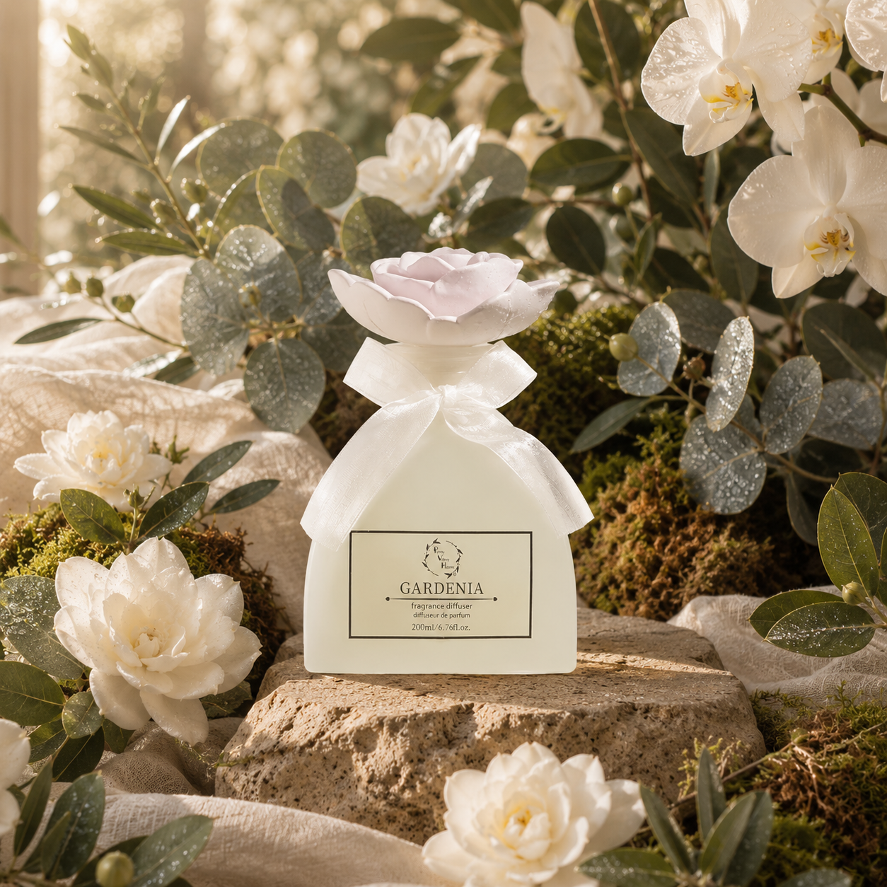 Pretty Valley Home Gardenia & Rose Ceramic Flower Reed Diffuser Gift Set – 200ml Handmade Floral Home Fragrance, Elegant Home Décor & Perfect Gift for Her