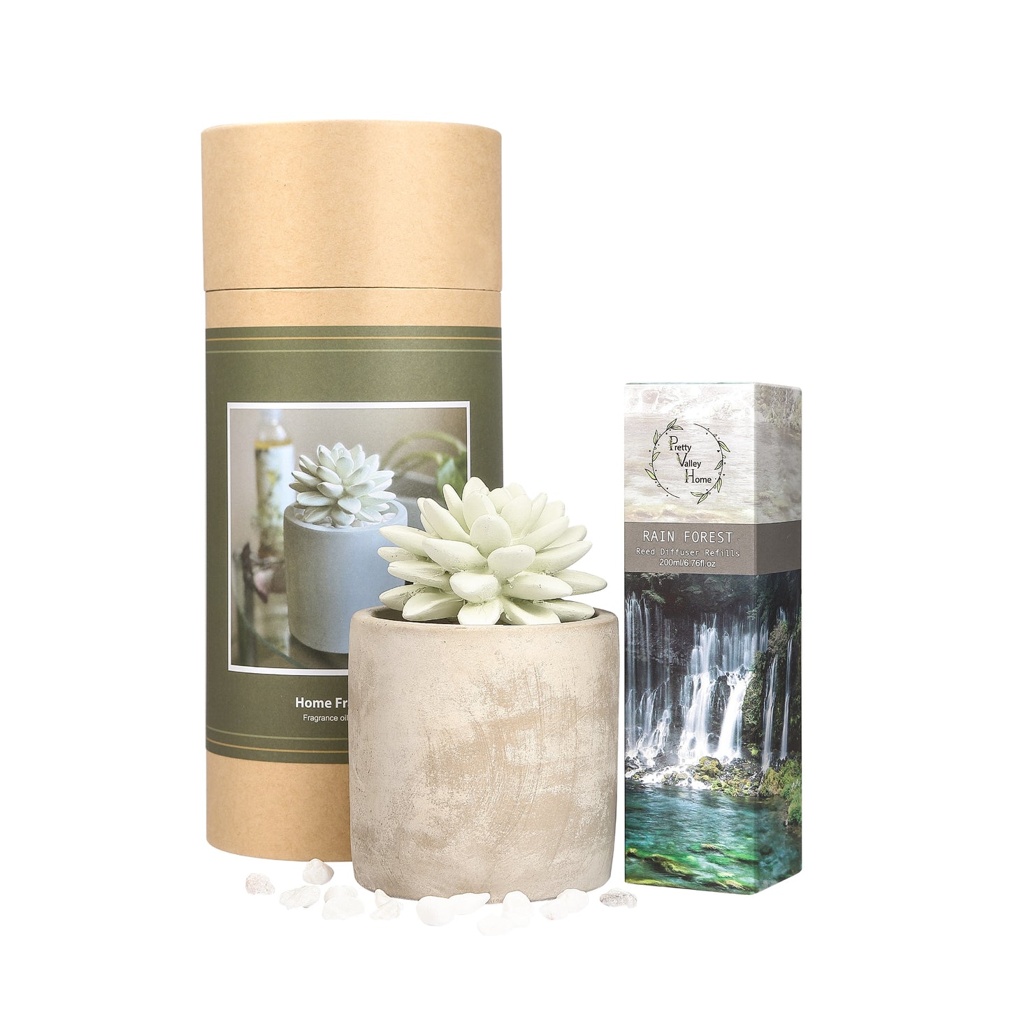 Pretty Valley Home Succulent Planter Fragrance Diffuser Gift Set – 200ml Refill Oil, Multiple Scents Available