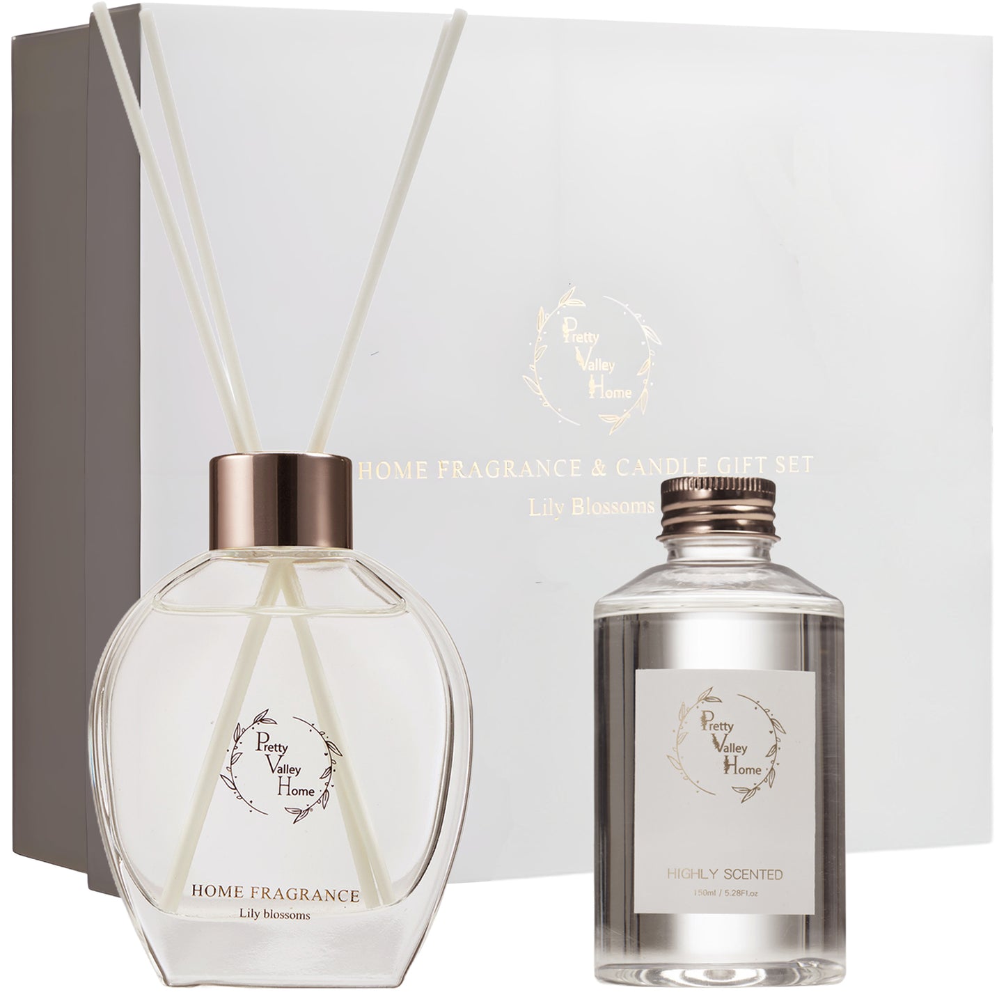 Pretty Valley Home Home Fragrance Diffuser Amber Allure & Candle Gift Box Set