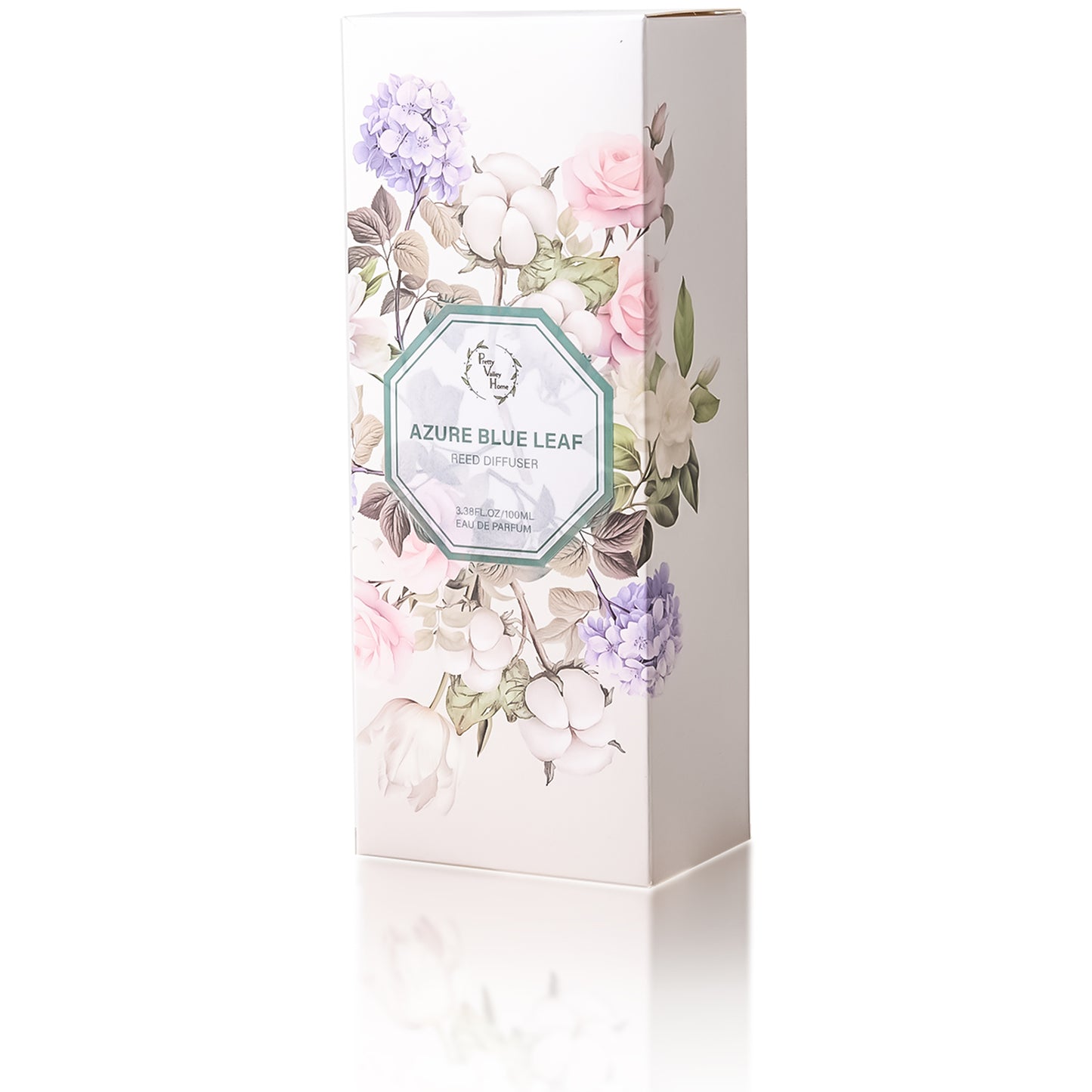 Pretty Valley Home Azure Blue Leaf Reed Diffuser Set, 3.4 fl oz – Refreshing Home Fragrance with Sticks  Oil Reed Diffuser for Bathroom Shelf & Living Room Décor