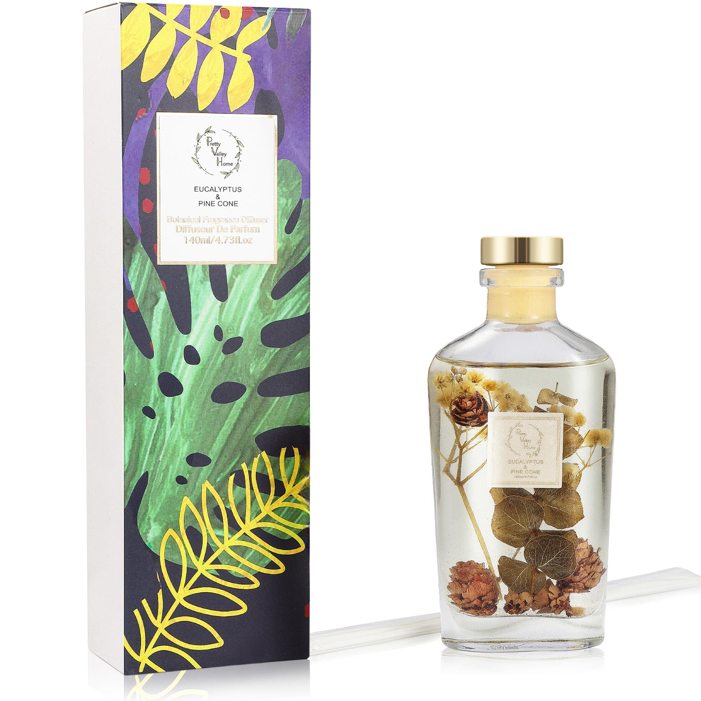 Botanical Reed Diffuser Sets for Office Bathroom Room Decor - 140ml (4.7 oz )