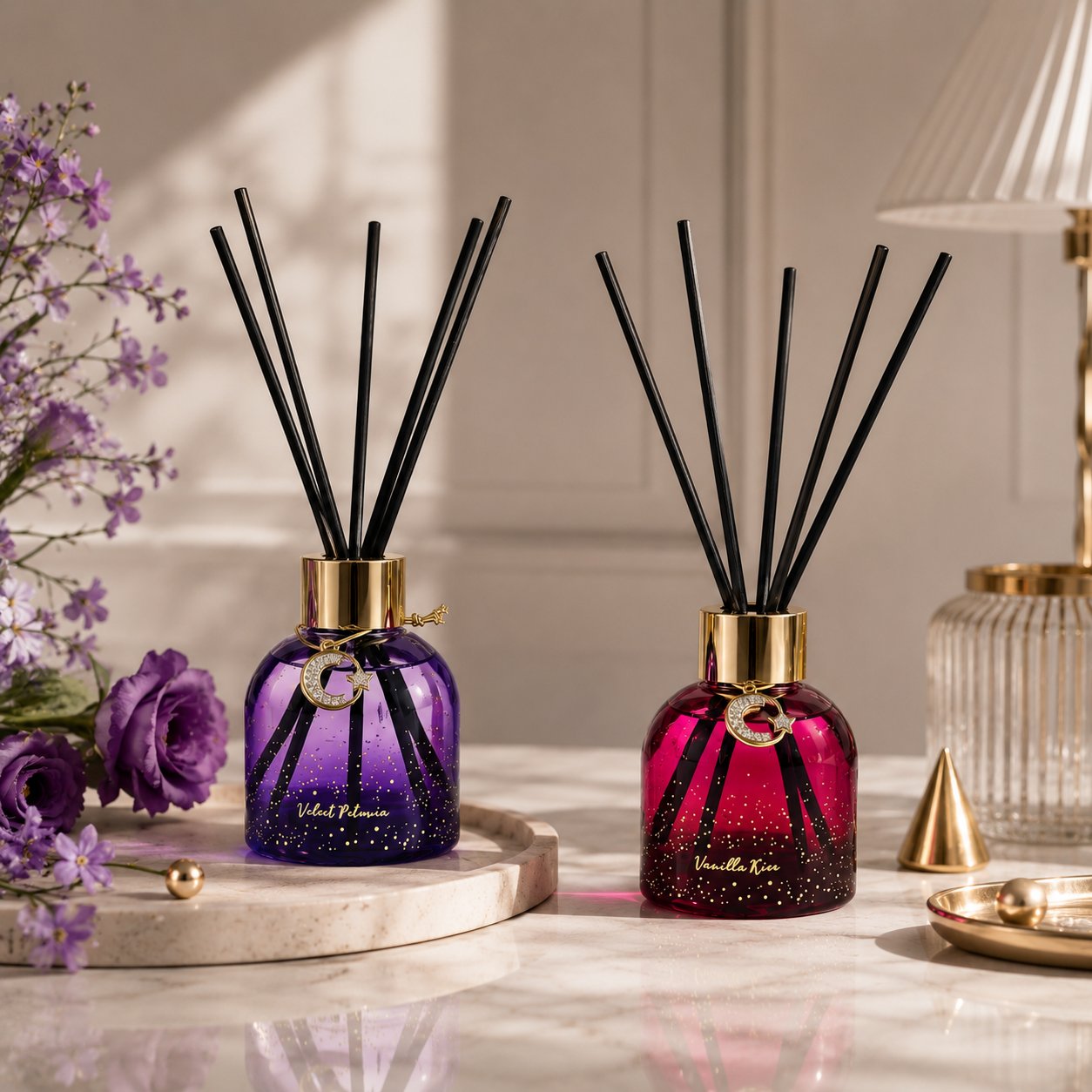 Pretty Valley Home Reed Fragrance Diffuser Set Velvet Petunia Vanilla Kiss Combo