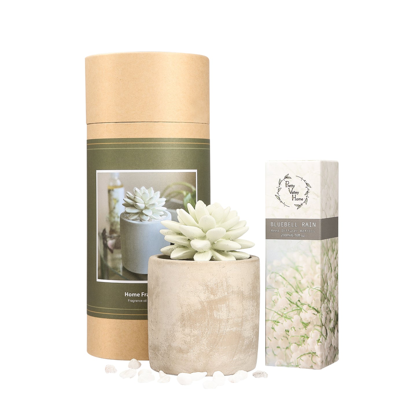 Pretty Valley Home Succulent Planter Fragrance Diffuser Gift Set – 200ml Refill Oil, Multiple Scents Available
