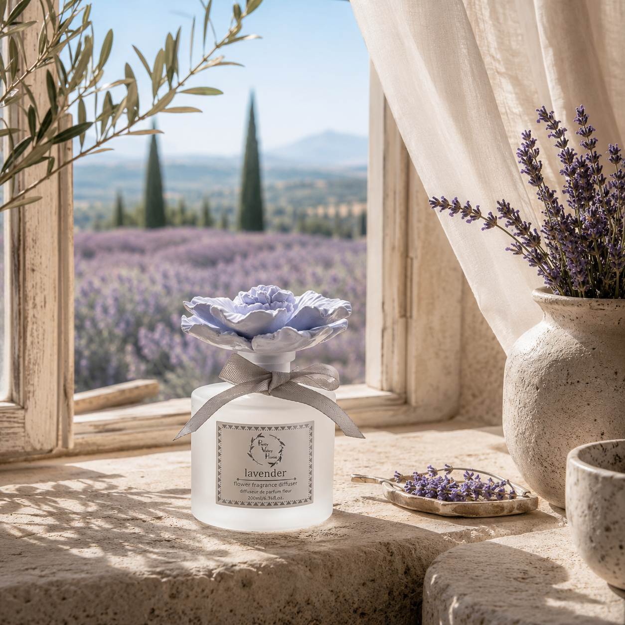 Pretty Valley Home Purple Ceramic Flower Diffuser Gift Set – Lavender Scent, 200ml Handmade Home Fragrance & Elegant Aromatherapy Gift