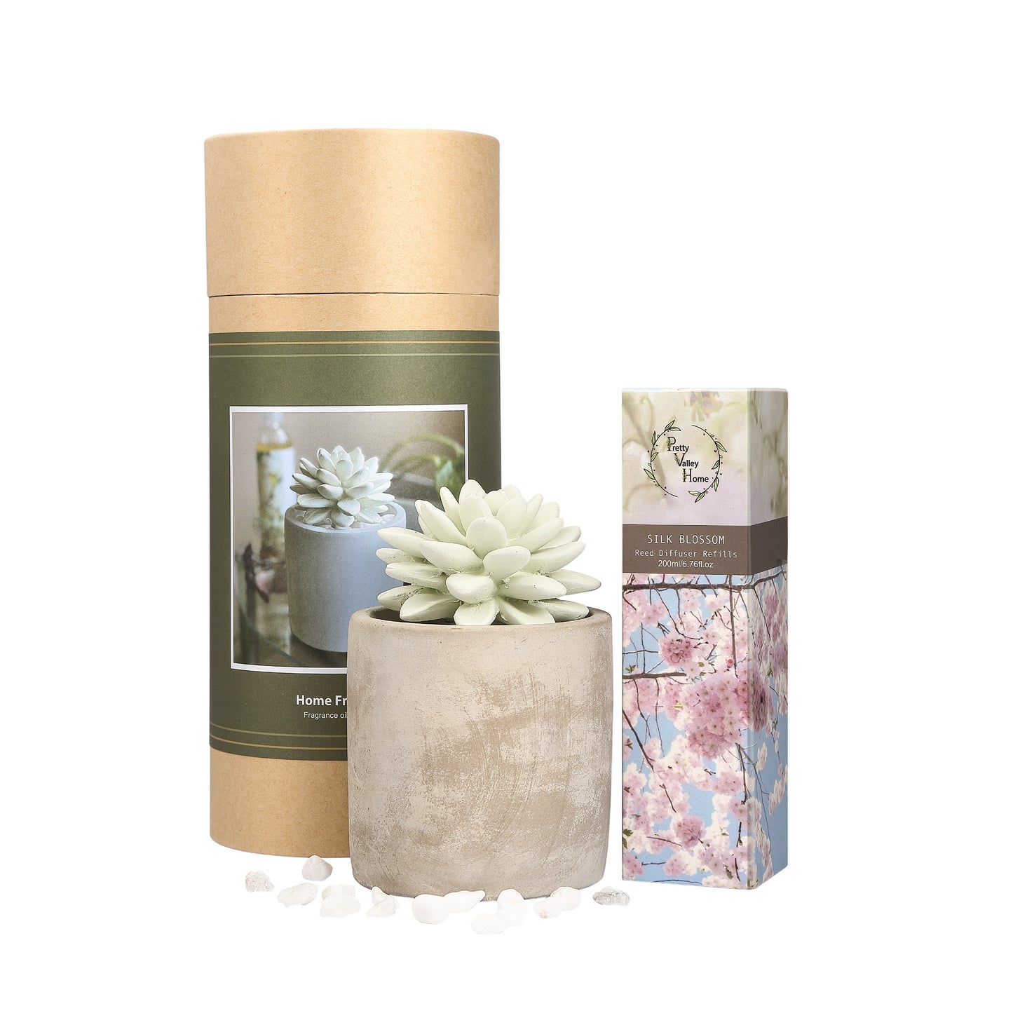 Pretty Valley Home Succulent Planter Fragrance Diffuser Gift Set – 200ml Refill Oil, Multiple Scents Available