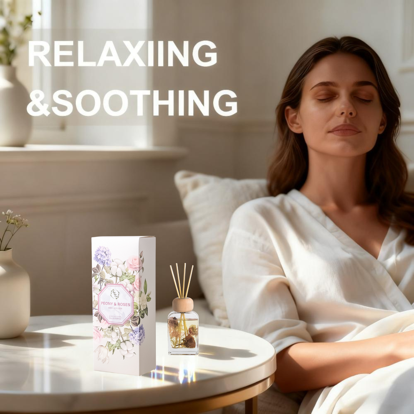 Pretty Valley Home Peony & Roses Reed Diffuser Set, 3.4 fl oz – Luxury Home Fragrance with Sticks  Scented Oil Reed Diffuser for Bathroom & Shelf Décor