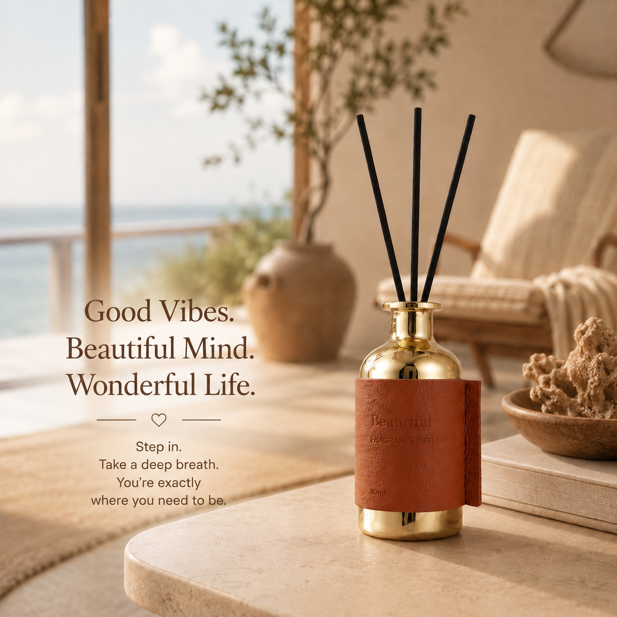Pretty Valley Home Gold Faux Leather Reed Diffuser 80ml – Luxury Home Fragrance Gift Set