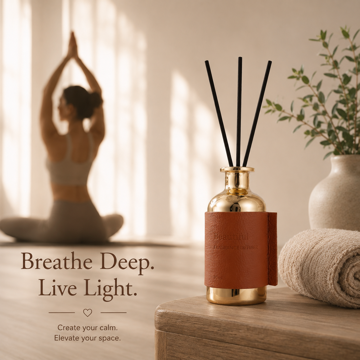 Pretty Valley Home Gold Faux Leather Reed Diffuser 80ml – Luxury Home Fragrance Gift Set