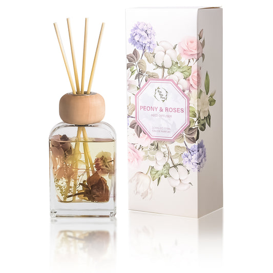 Pretty Valley Home Peony & Roses Reed Diffuser Set, 3.4 fl oz – Luxury Home Fragrance with Sticks  Scented Oil Reed Diffuser for Bathroom & Shelf Décor