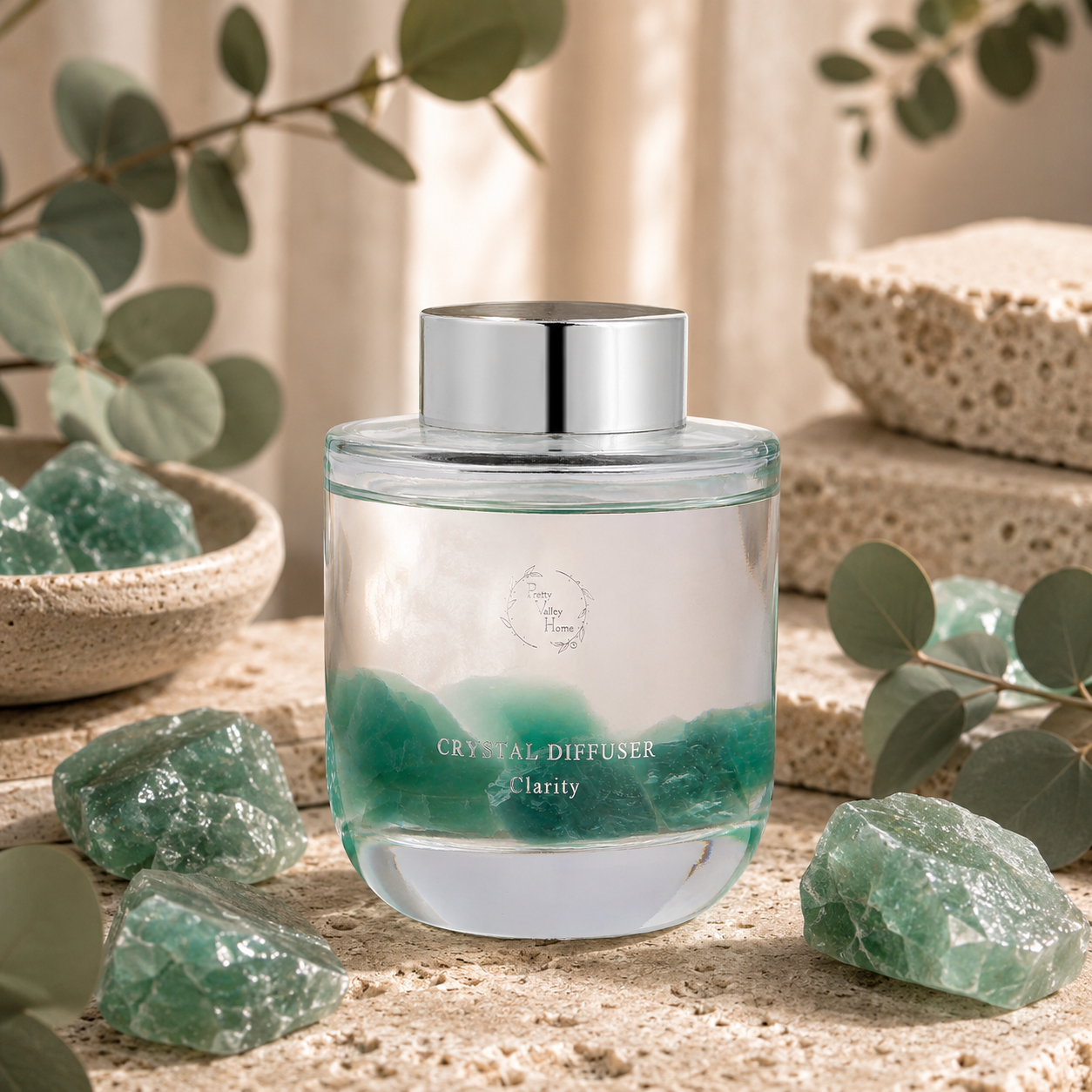Pretty Valley Home Crystal Reed Diffuser - Clarity Green Fluorite