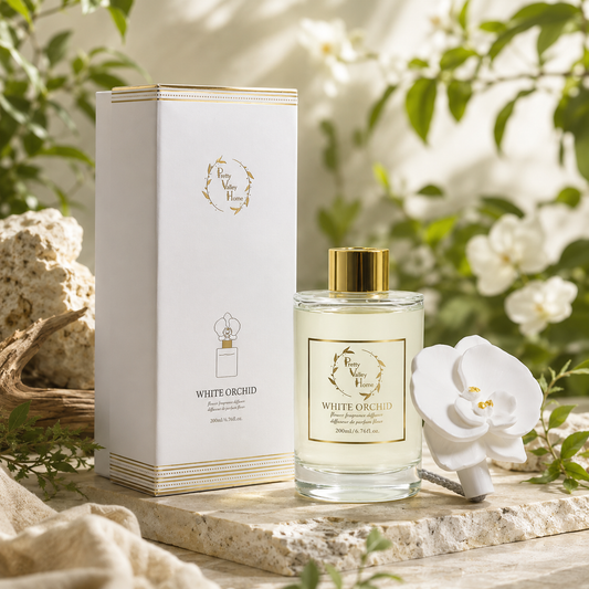 Pretty Valley Home White Orchid Ceramic Flower Reed Diffuser Gift Set – 200ml Handmade Home Fragrance, Elegant Ceramic Art & Perfect Gift for Her