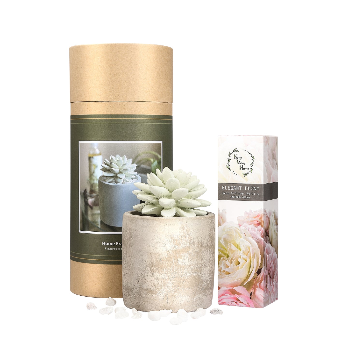 Pretty Valley Home Succulent Planter Fragrance Diffuser Gift Set – 200ml Refill Oil, Multiple Scents Available