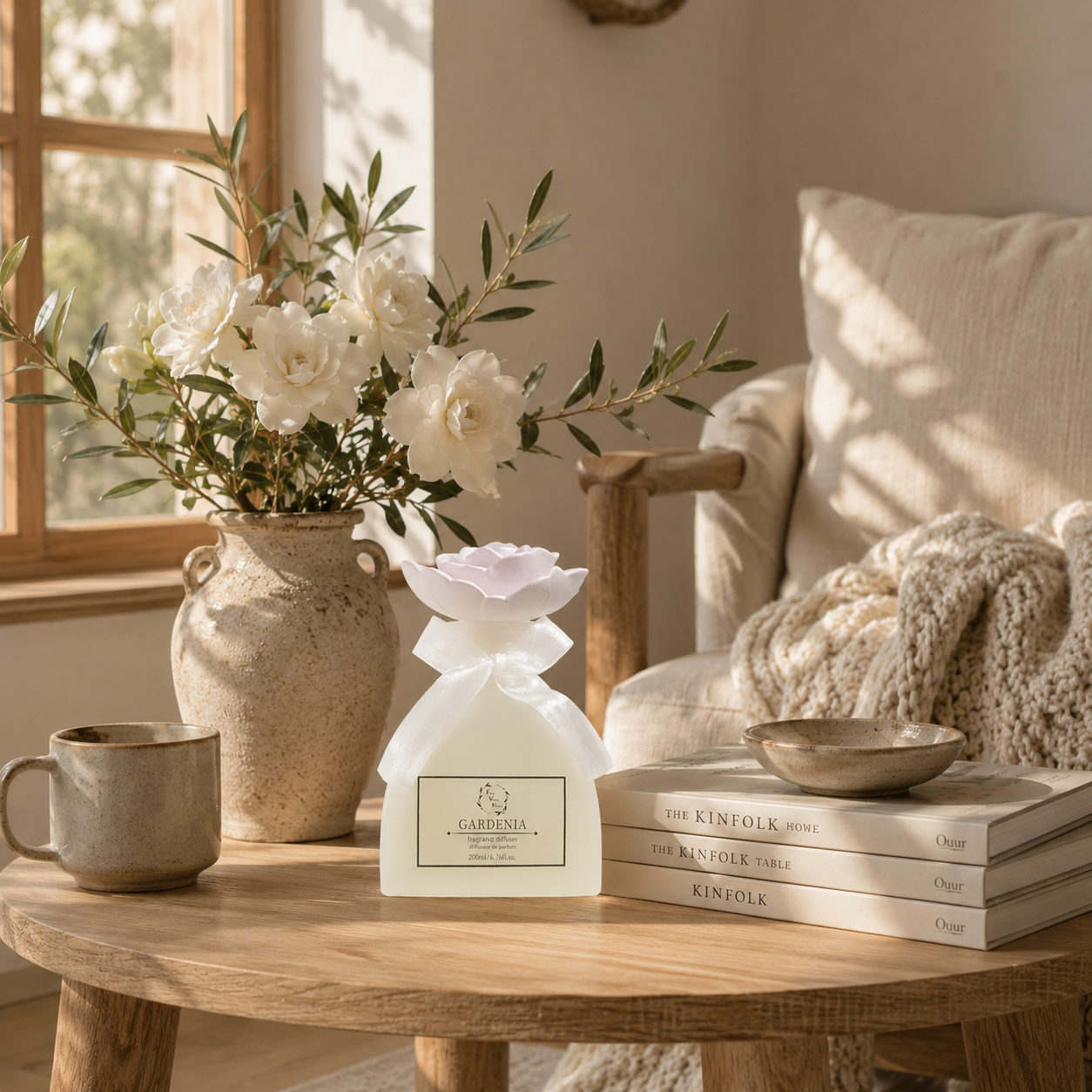 Pretty Valley Home Gardenia & Rose Ceramic Flower Reed Diffuser Gift Set – 200ml Handmade Floral Home Fragrance, Elegant Home Décor & Perfect Gift for Her