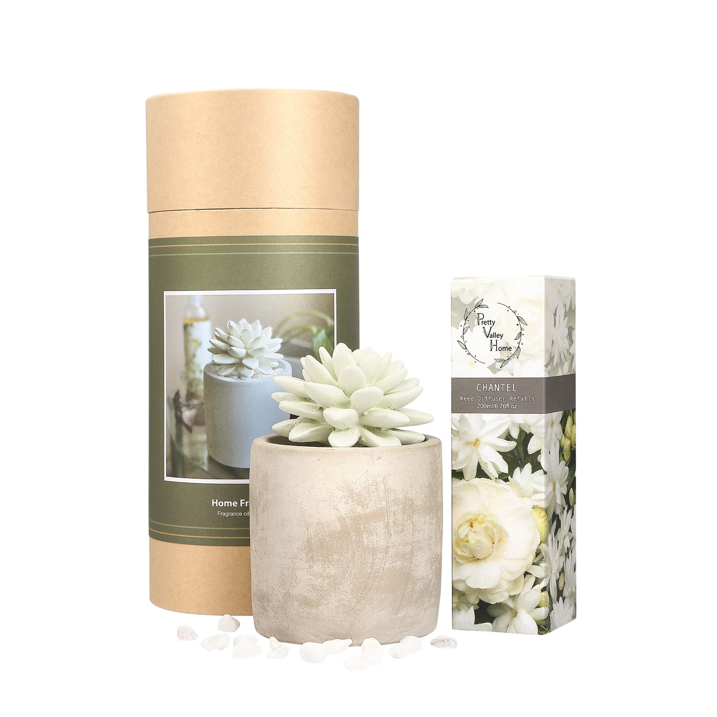 Pretty Valley Home Succulent Planter Fragrance Diffuser Gift Set – 200ml Refill Oil, Multiple Scents Available