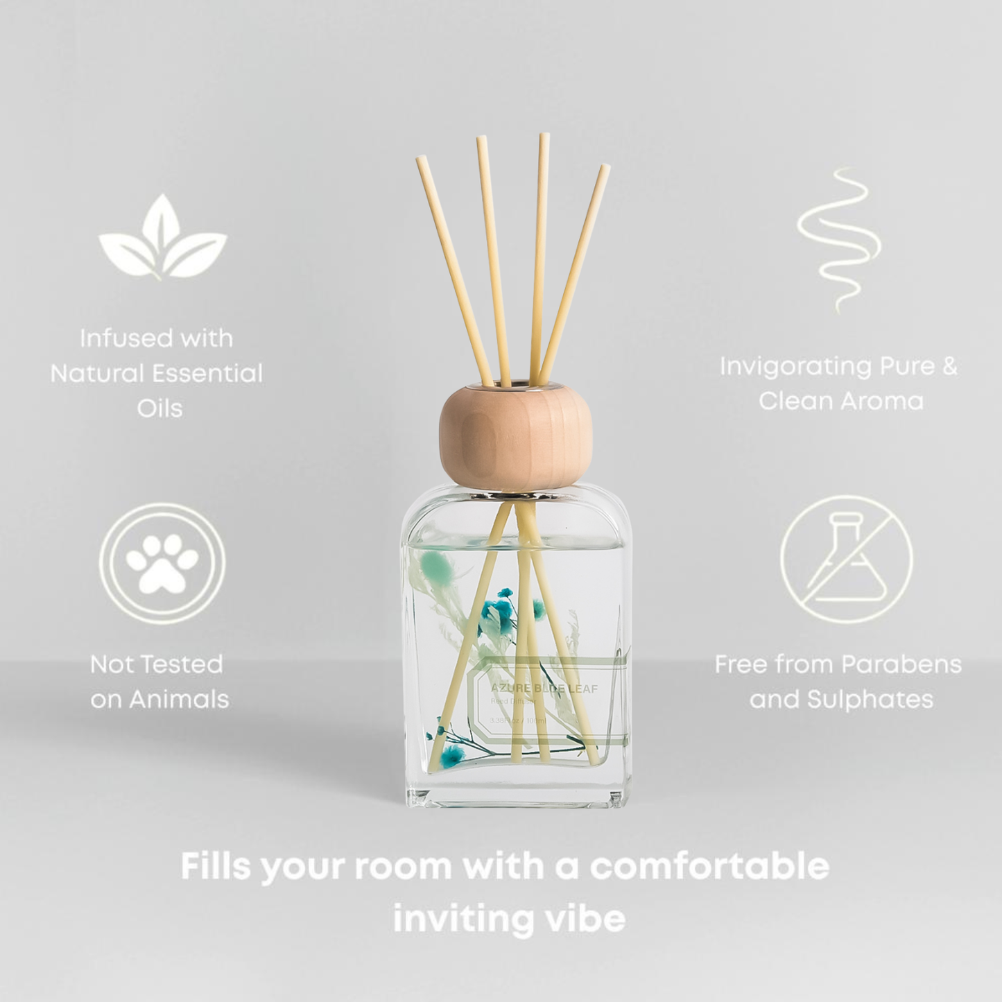 Pretty Valley Home Azure Blue Leaf Reed Diffuser Set, 3.4 fl oz – Refreshing Home Fragrance with Sticks  Oil Reed Diffuser for Bathroom Shelf & Living Room Décor