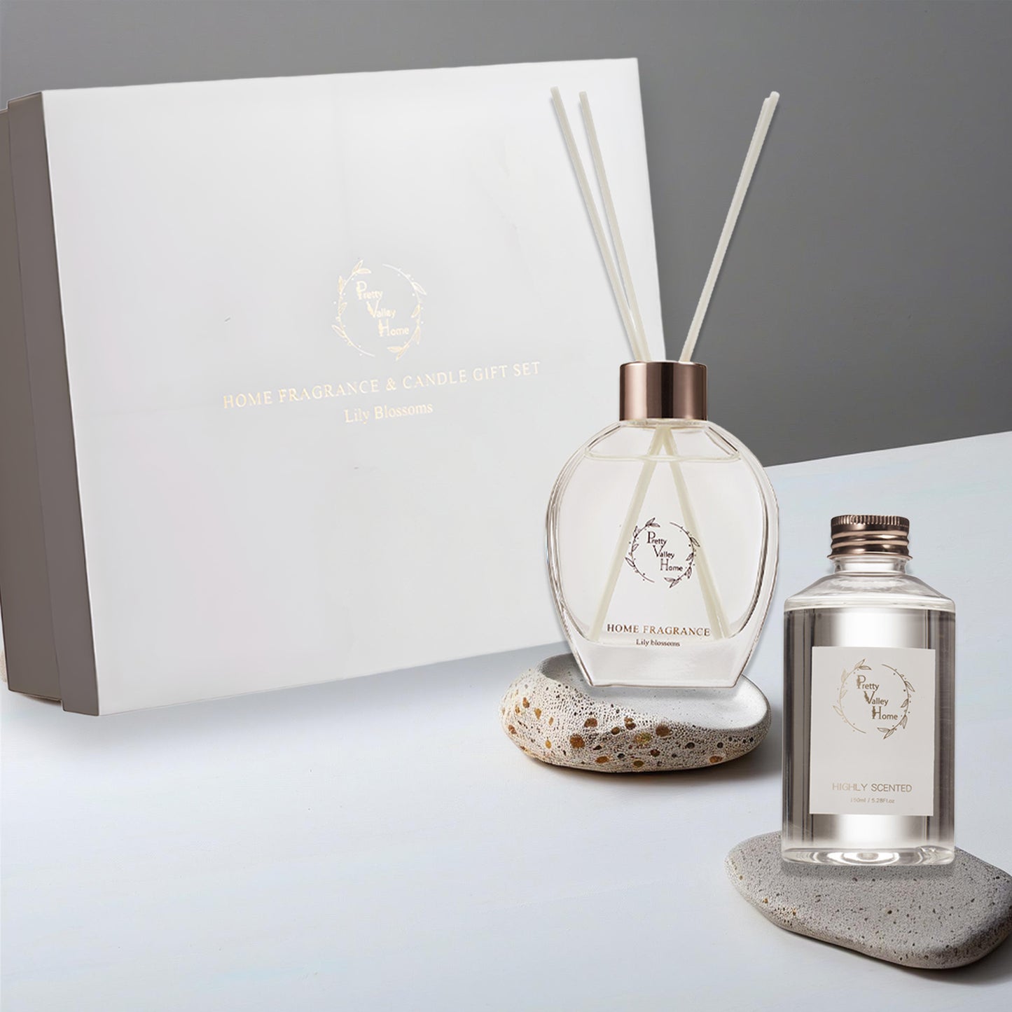 Pretty Valley Home Home Fragrance Diffuser Amber Allure & Candle Gift Box Set