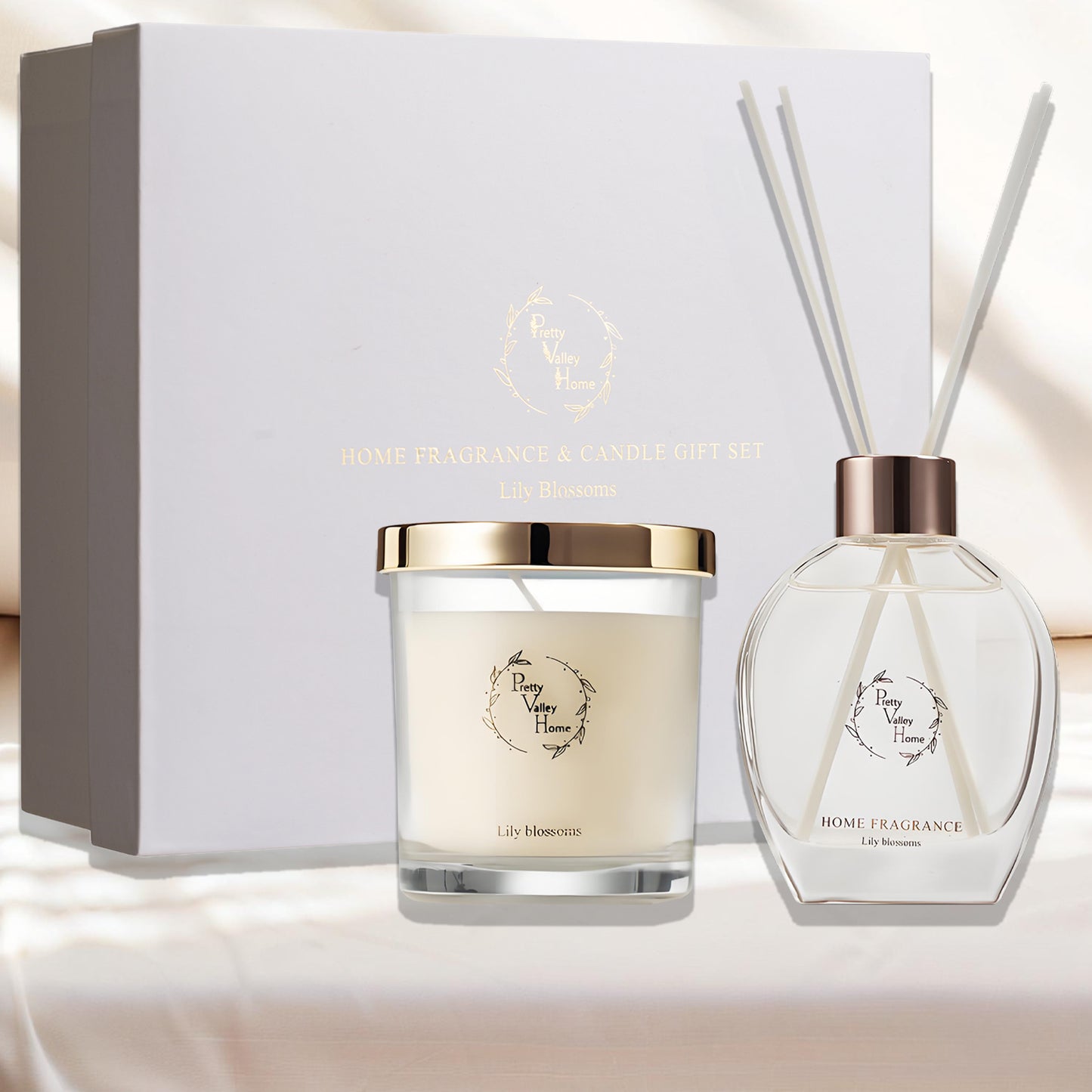 Pretty Valley Home Home Fragrance Diffuser Amber Allure & Candle Gift Box Set