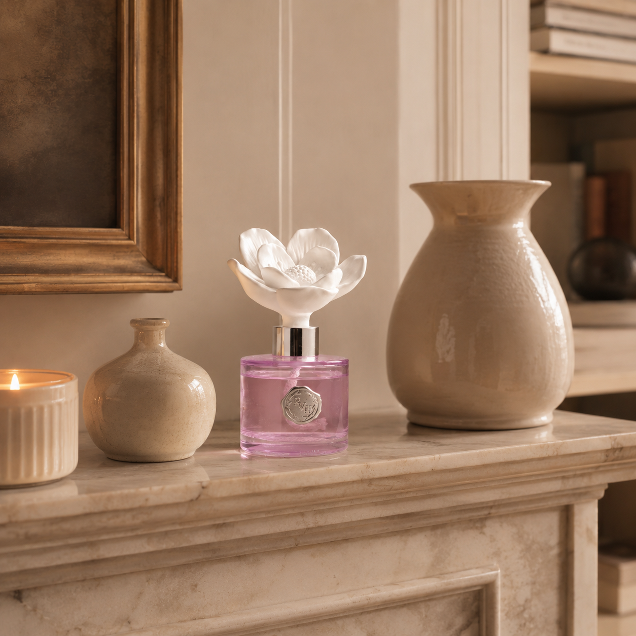 Pretty Valley Home Ceramic Flower Fragrance Diffuser Set - Elegant Peony