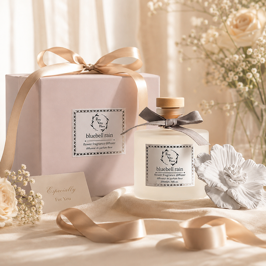 retty Valley Home White Ceramic Flower Diffuser Gift Set – Blue Rain Scent, 200ml Handmade Reed Diffuser & Elegant Home Gift for Her