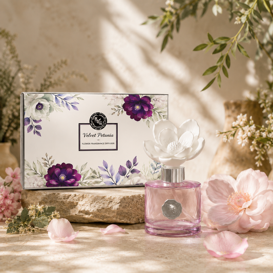 Pretty Valley Home Ceramic Flower Fragrance Diffuser Set - Velvet Petunia