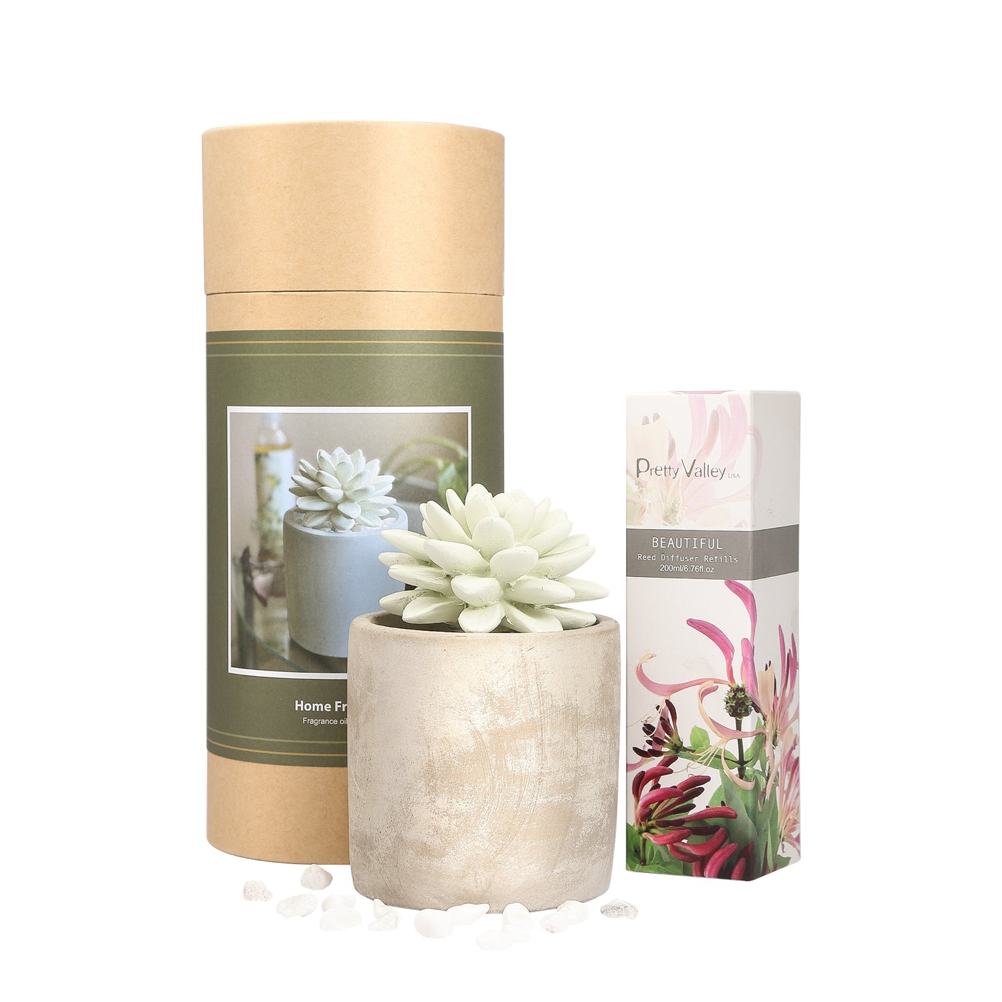 Pretty Valley Home Succulent Planter Fragrance Diffuser Gift Set – 200ml Refill Oil, Multiple Scents Available