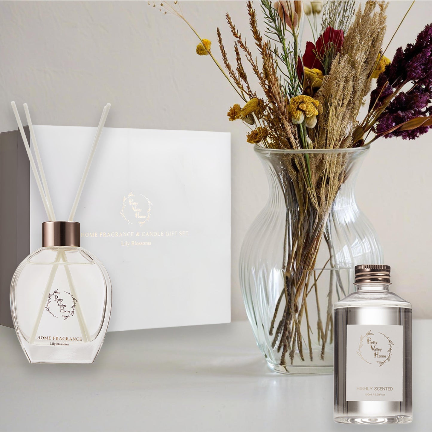 Pretty Valley Home Home Fragrance Diffuser Amber Allure & Candle Gift Box Set