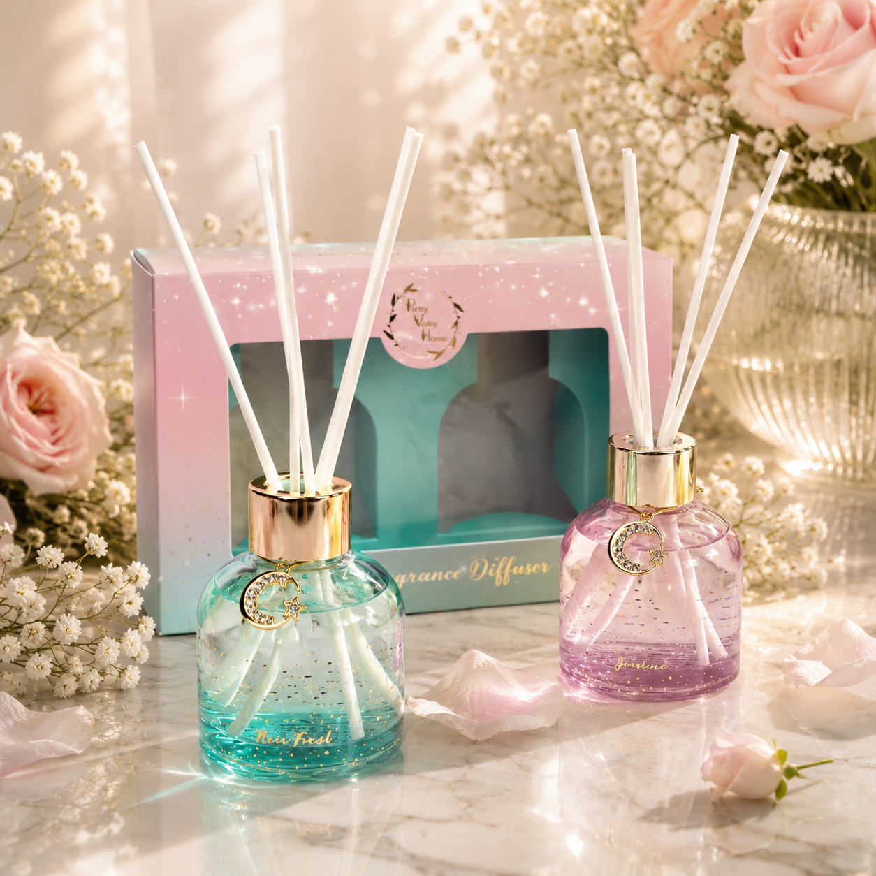 Pretty Valley Home Reed Fragrance Diffuser Set Jasmine Rain Forest Combo
