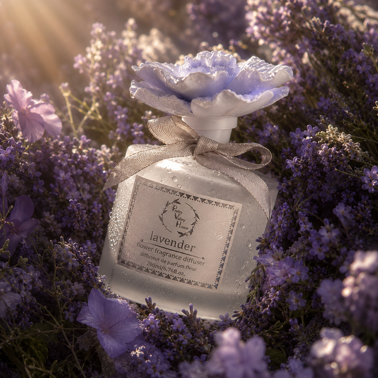 Pretty Valley Home Purple Ceramic Flower Diffuser Gift Set – Lavender Scent, 200ml Handmade Home Fragrance & Elegant Aromatherapy Gift