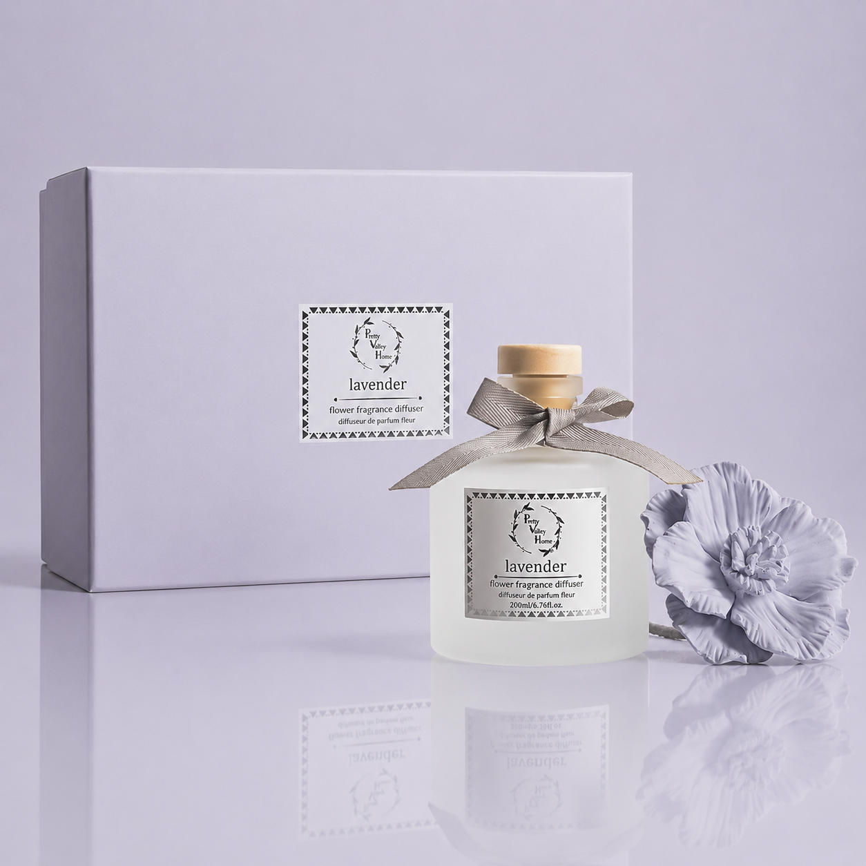 Pretty Valley Home Purple Ceramic Flower Diffuser Gift Set – Lavender Scent, 200ml Handmade Home Fragrance & Elegant Aromatherapy Gift