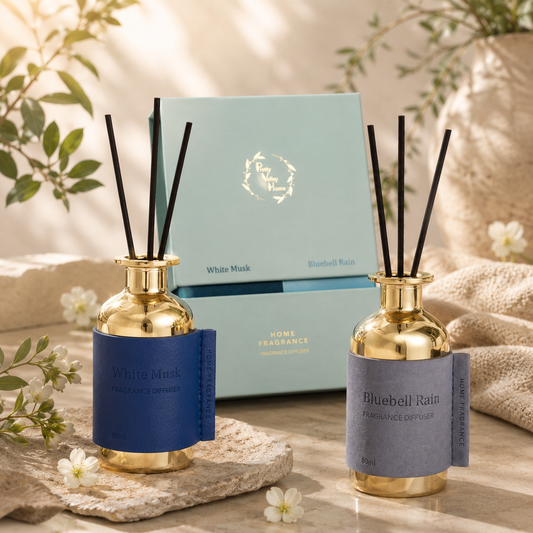 Pretty Valley Home Air Fragrance Reed Diffuser Set White Musk Bluebell Rain Combo