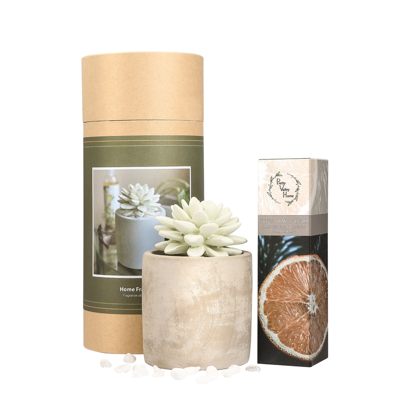 Pretty Valley Home Succulent Planter Diffuser Gift Set Combo Sweet Orange Cedar 200ml