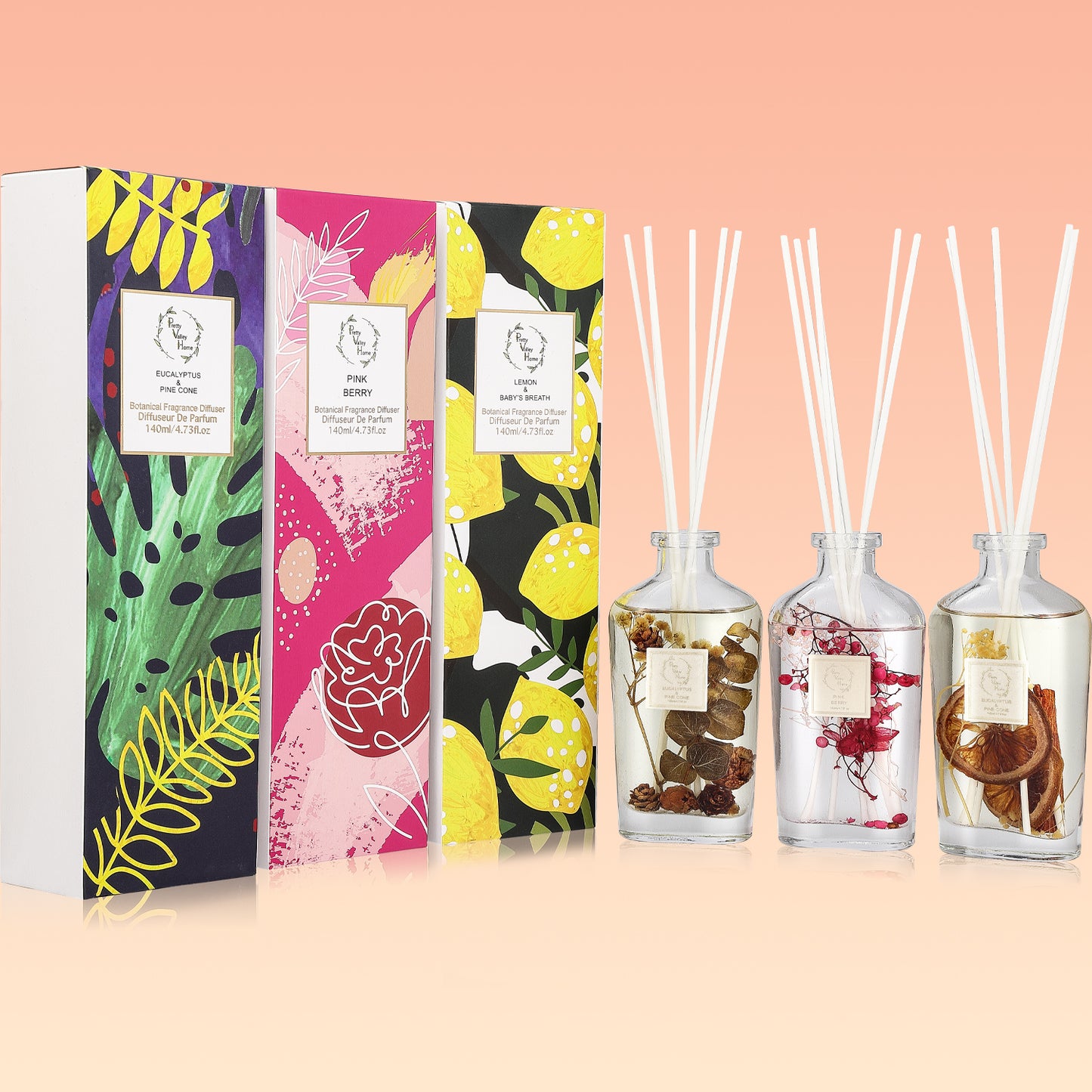 Botanical Reed Diffuser Sets for Office Bathroom Room Decor - 140ml (4.7 oz )