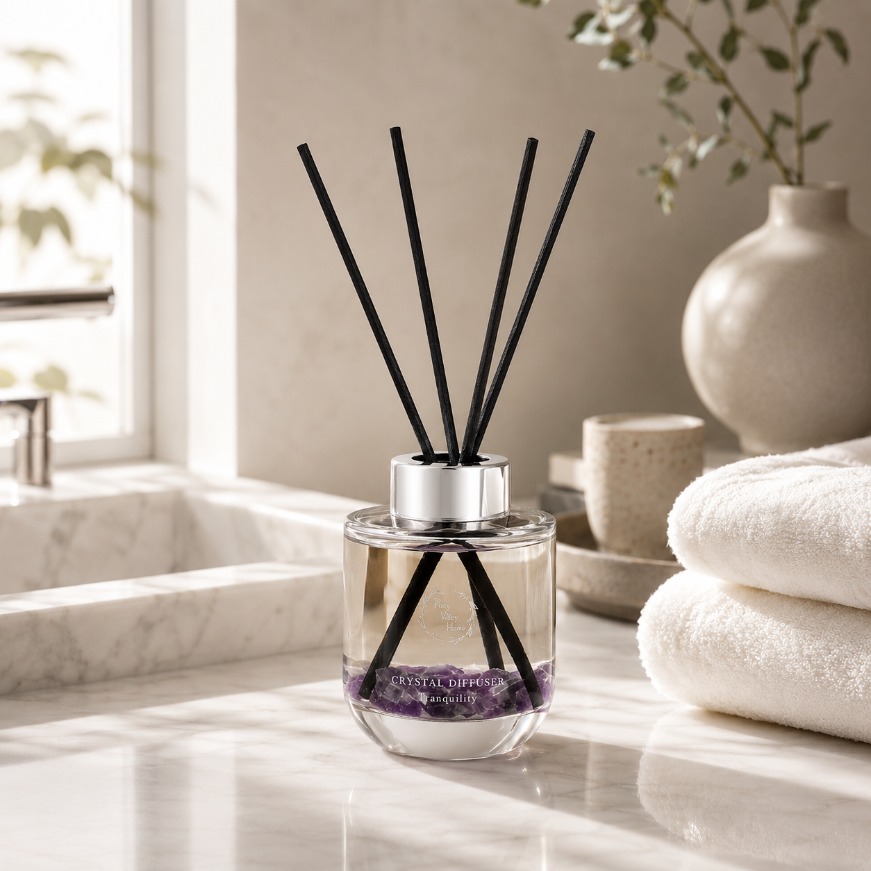 Pretty Valley Home Crystal Reed Diffuser - Tranquility Amethyst Stones