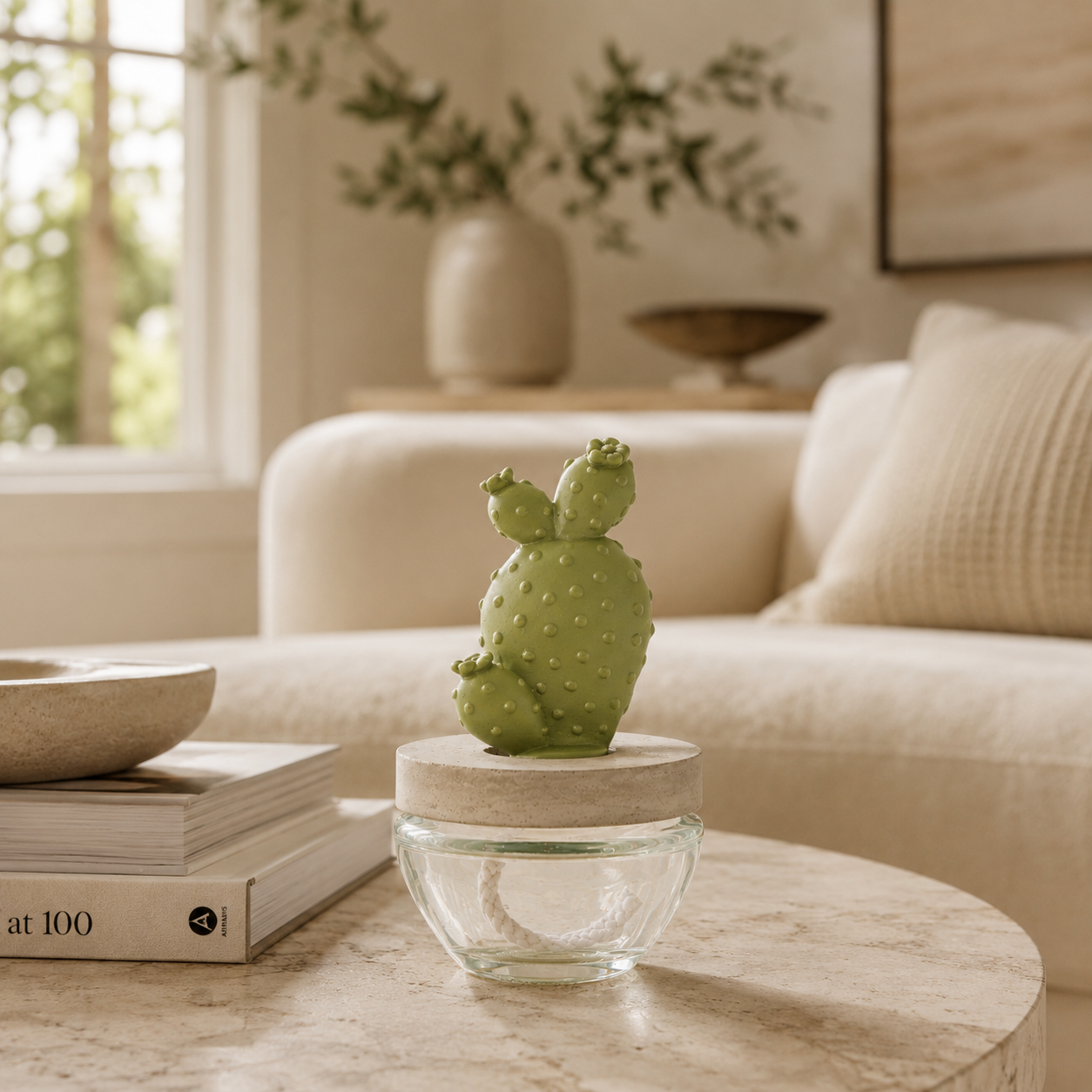 Pretty Valley Home Reed Diffuser Set Ceramic Cactus Fragrance Diffuser- 3.38 fl oz (100 ml), Home Fragrance Reed Diffuser for Bathroom Office Living Room Dining Table Decor - WHITE FLOWER