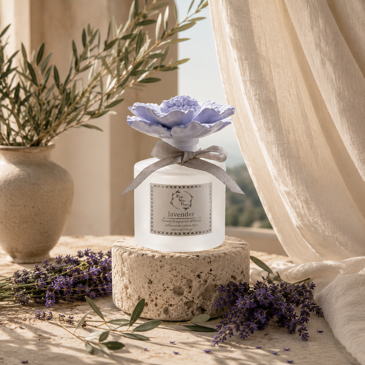 Pretty Valley Home Purple Ceramic Flower Diffuser Gift Set – Lavender Scent, 200ml Handmade Home Fragrance & Elegant Aromatherapy Gift