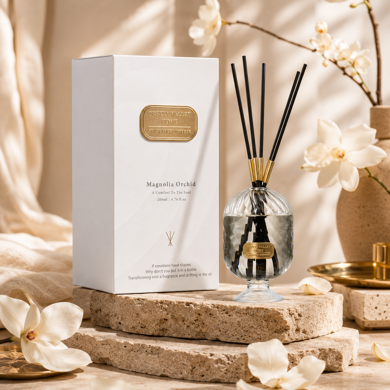 Crystal Glass Reed Diffuser Sets 200ml / 6.76 Fl Oz - Home & Gifts for Office Bathroom Room Decor
