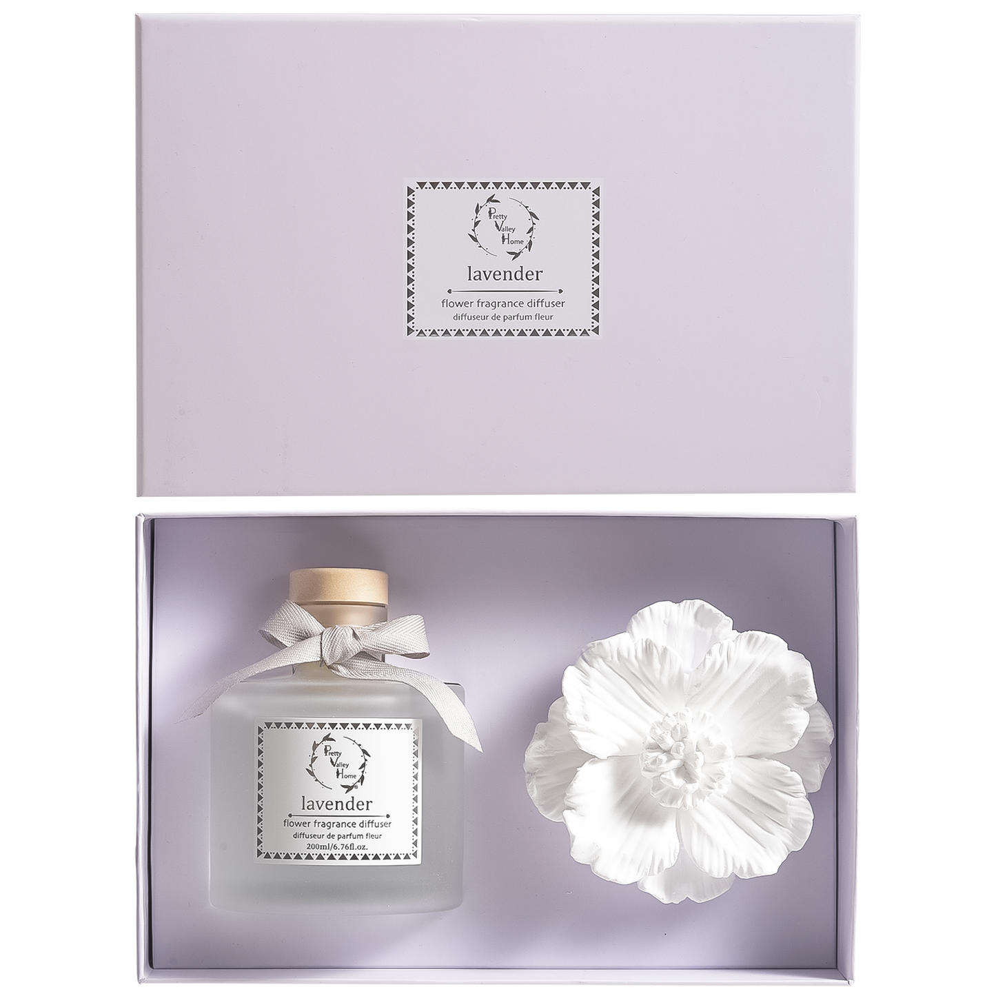 Pretty Valley Home Lavender Ceramic Flower Diffuser Gift Set – 200ml Handcrafted Home Fragrance for Relaxation & Gifting