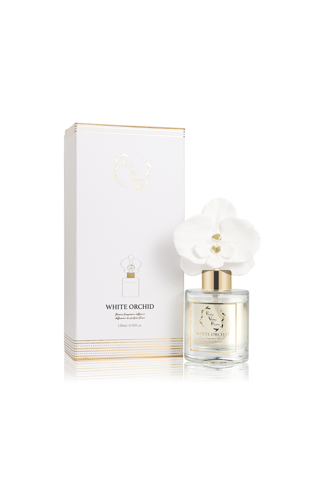 Ceramic Orchid Flower Fragrance Diffuser Set White Orchid 1439