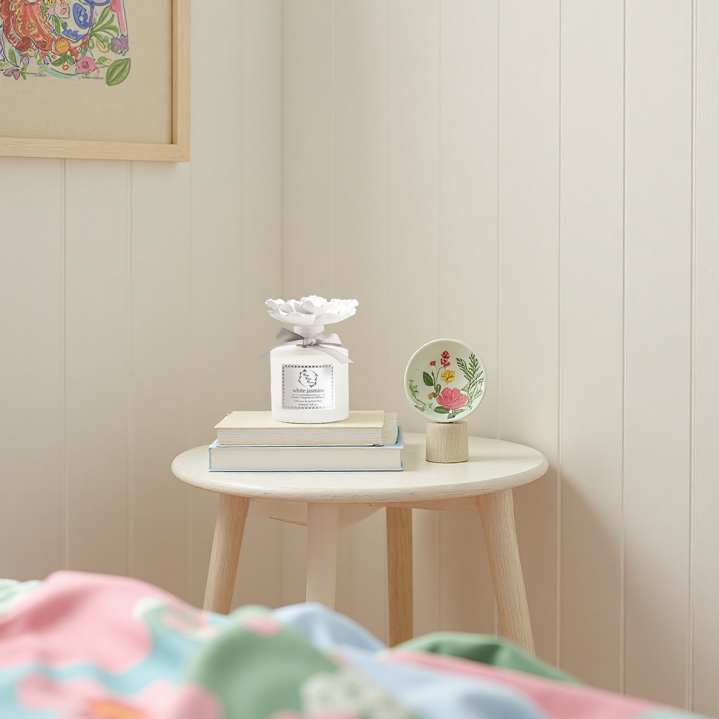 Pretty Valley Home White Jasmine Ceramic Flower Diffuser Gift Set – 200ml Handcrafted Home Fragrance with Elegant White Porcelain Bloom