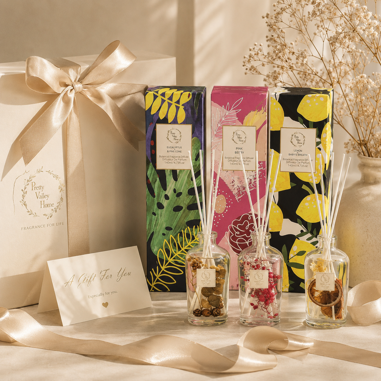 Botanical Reed Diffuser Sets for Office Bathroom Room Decor - 140ml (4.7 oz )