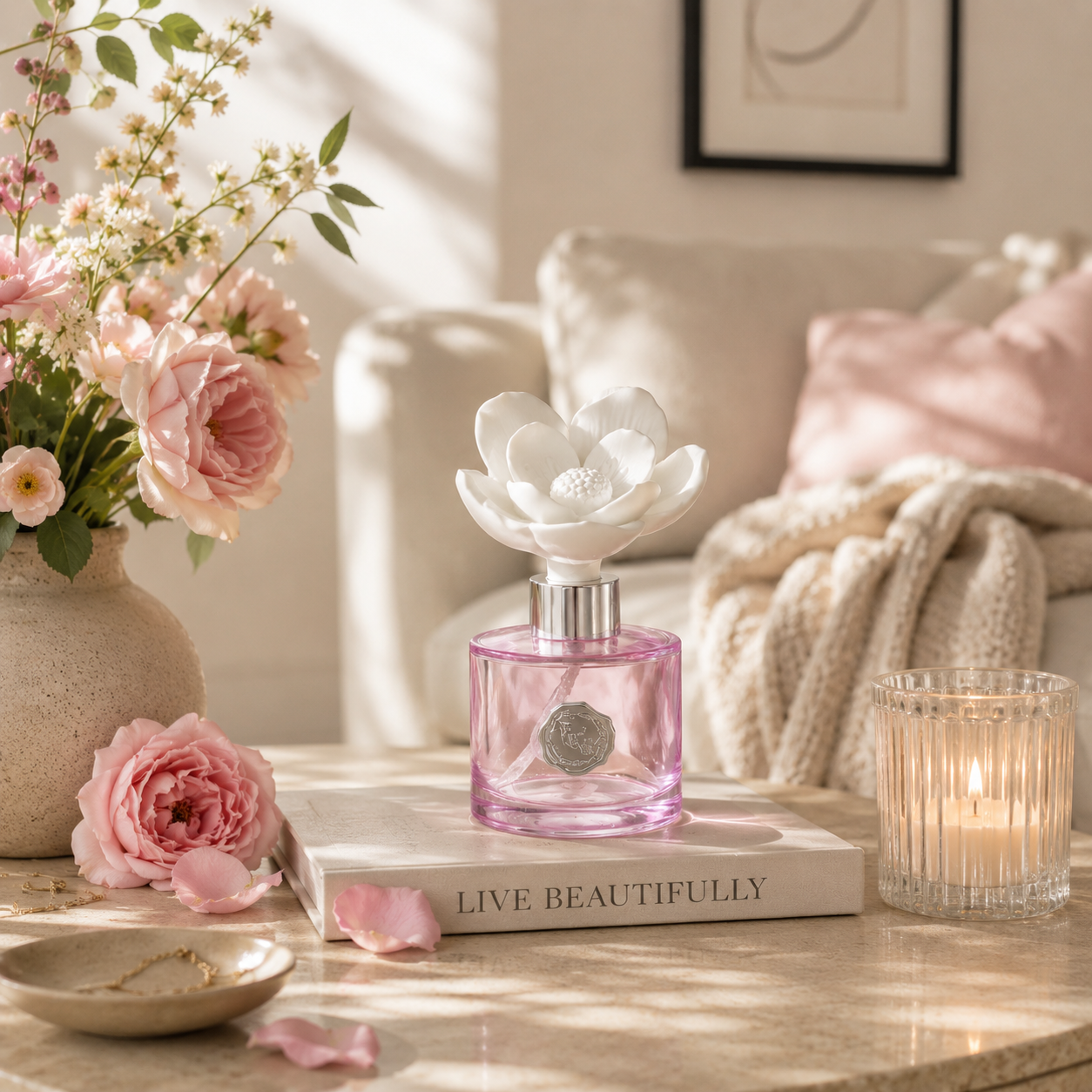 Pretty Valley Home Ceramic Flower Fragrance Diffuser Set - Velvet Petunia