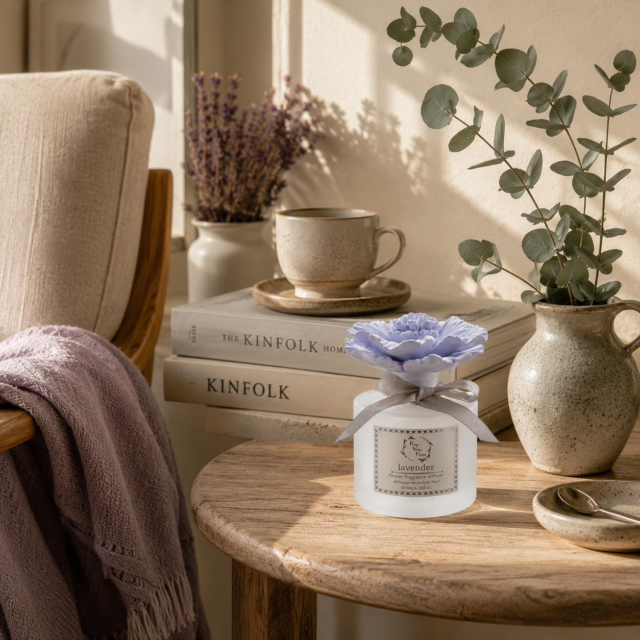 Pretty Valley Home Purple Ceramic Flower Diffuser Gift Set – Lavender Scent, 200ml Handmade Home Fragrance & Elegant Aromatherapy Gift