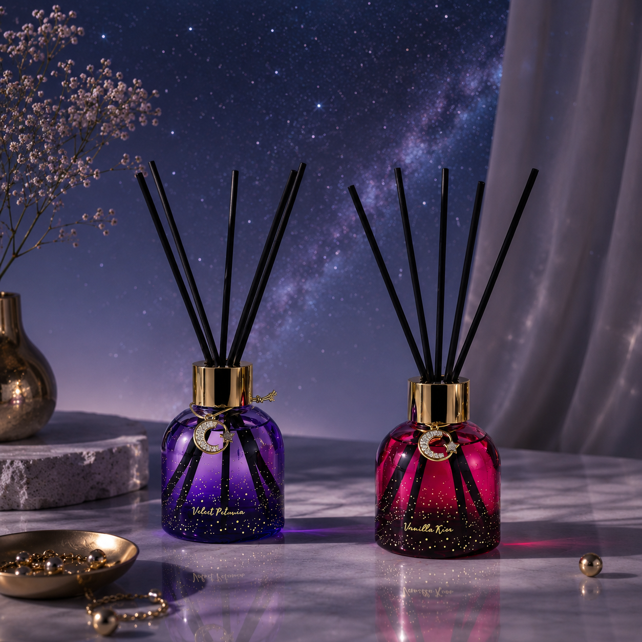 Pretty Valley Home Reed Fragrance Diffuser Set Velvet Petunia Vanilla Kiss Combo