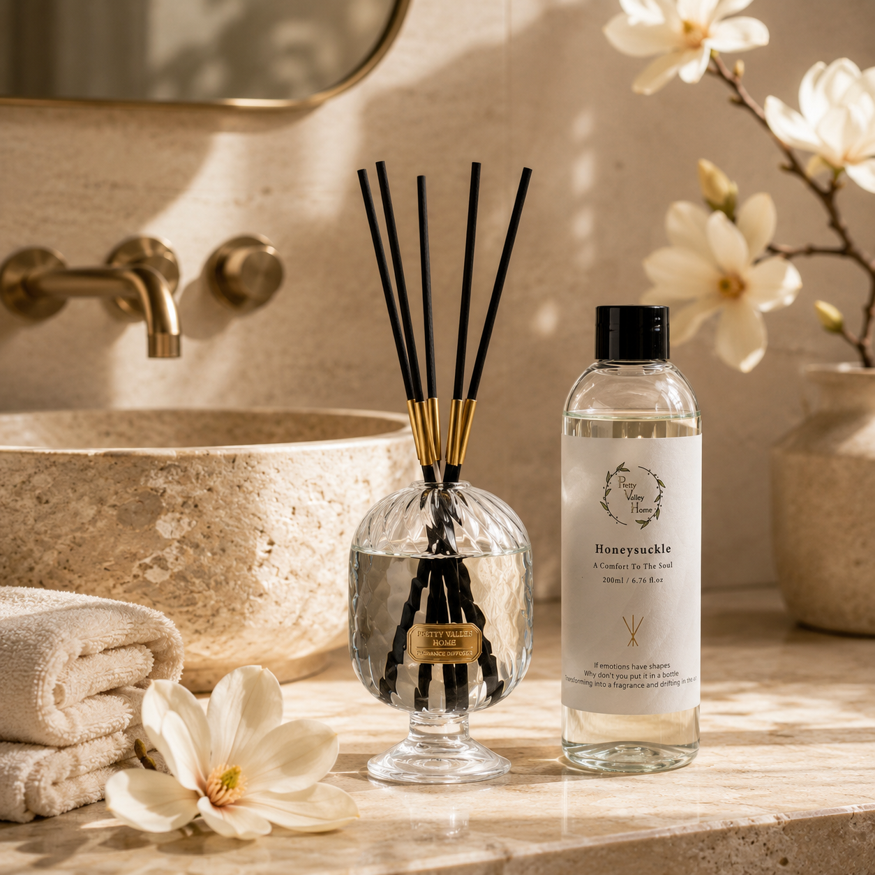 Crystal Glass Reed Diffuser Sets 200ml / 6.76 Fl Oz - Home & Gifts for Office Bathroom Room Decor