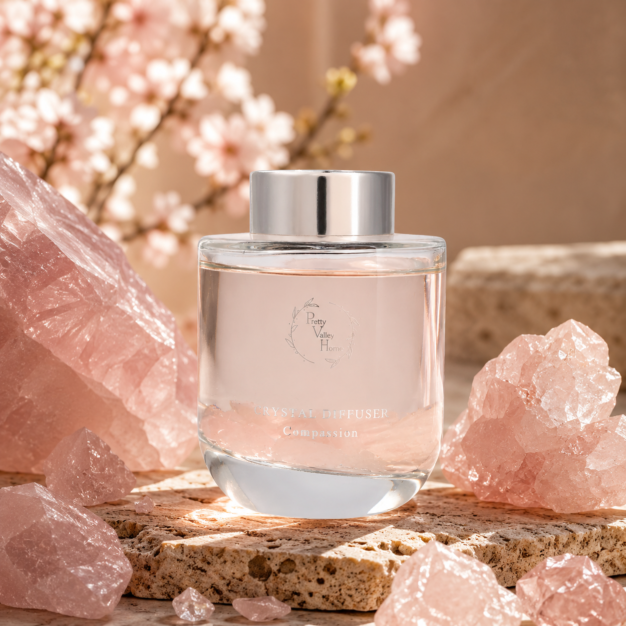 Pretty Valley Home Crystal Reed Diffuser - Compassion Rose Quartz