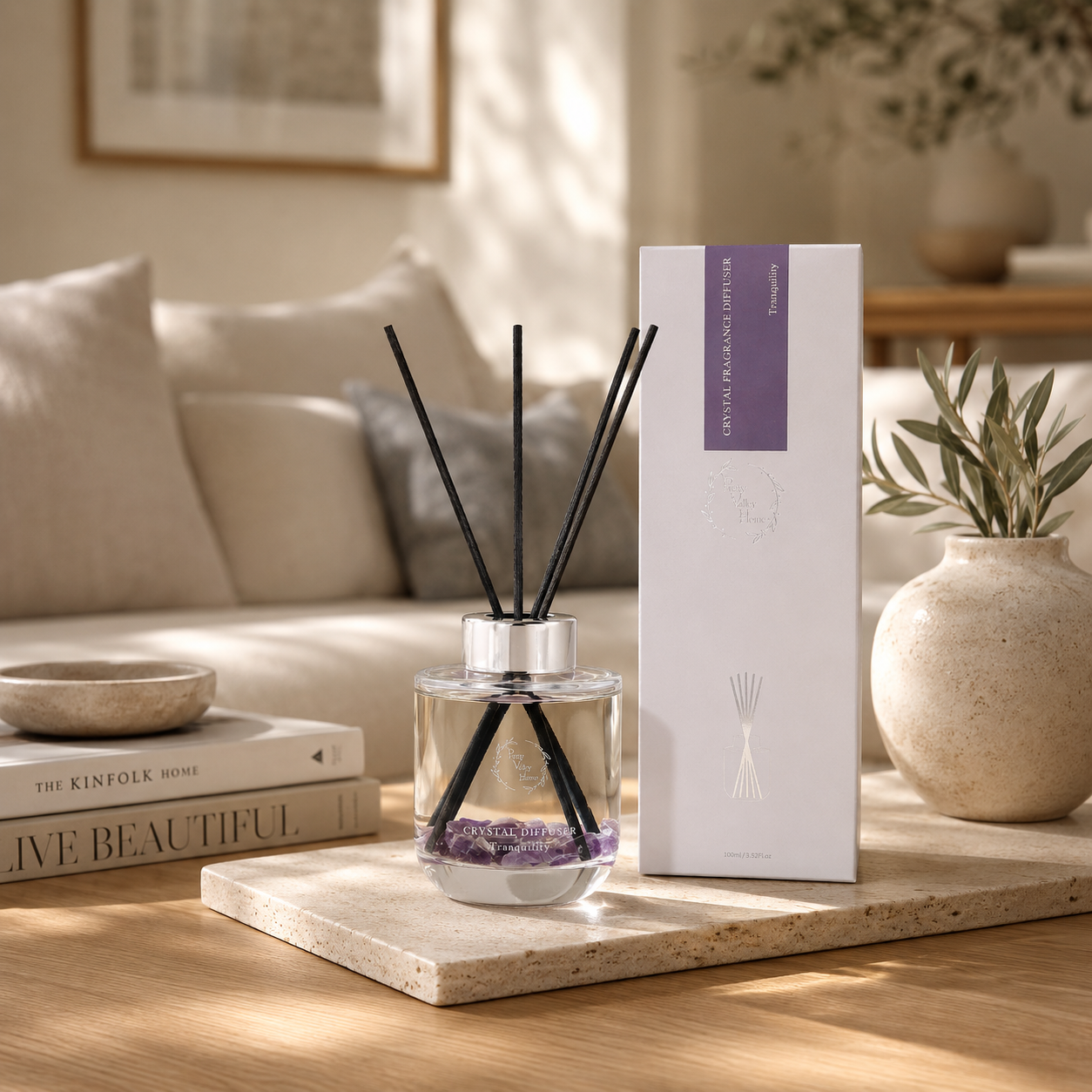 Pretty Valley Home Crystal Reed Diffuser - Tranquility Amethyst Stones
