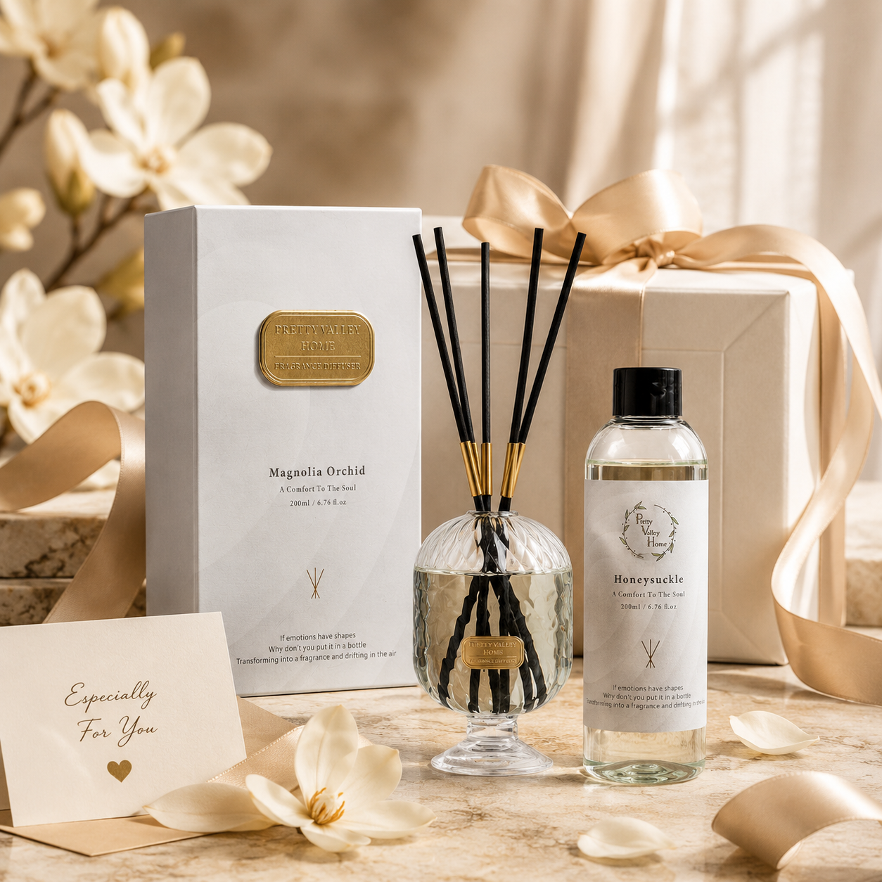 Crystal Glass Reed Diffuser Sets 200ml / 6.76 Fl Oz - Home & Gifts for Office Bathroom Room Decor