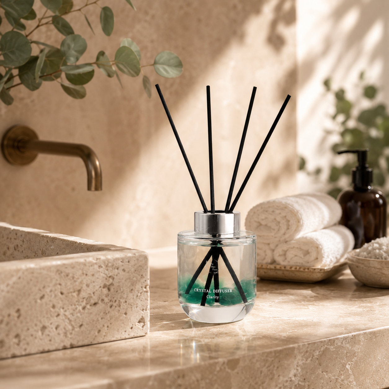 Pretty Valley Home Crystal Reed Diffuser - Clarity Green Fluorite