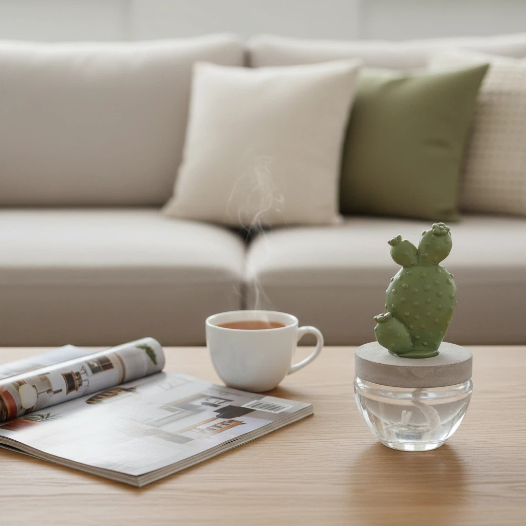 Pretty Valley Home Reed Diffuser Set Ceramic Cactus Fragrance Diffuser- 3.38 fl oz (100 ml), Home Fragrance Reed Diffuser for Bathroom Office Living Room Dining Table Decor - WHITE FLOWER