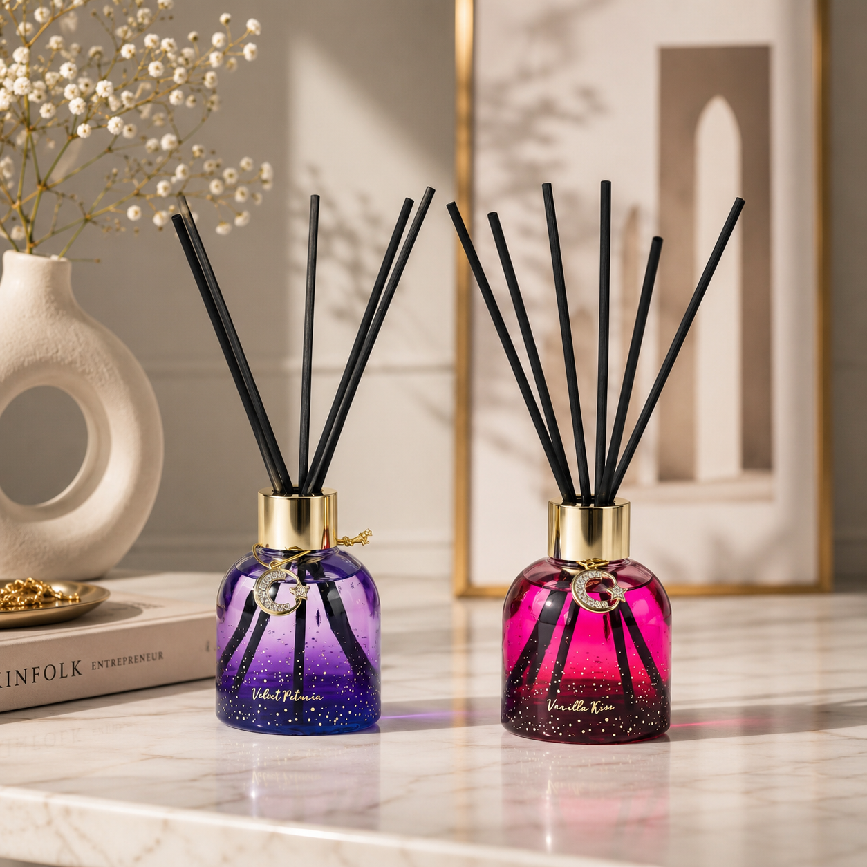 Pretty Valley Home Reed Fragrance Diffuser Set Velvet Petunia Vanilla Kiss Combo